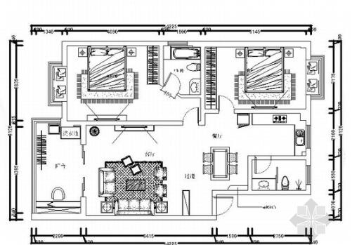 简欧风格雅居两居室室内设计CAD施工图（含效果）-1