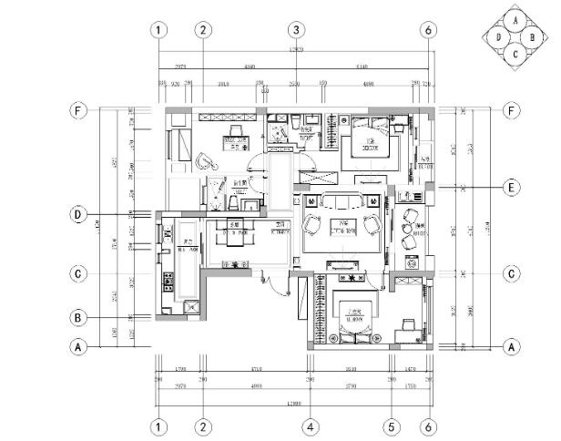 [杭州]高端大气简欧风格三居室样板房室内装修施工图-1