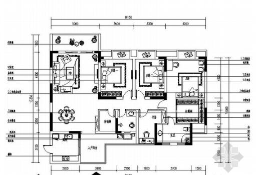 [重庆]高档住宅小区典雅中式四居室装修施工图（含效果）-1