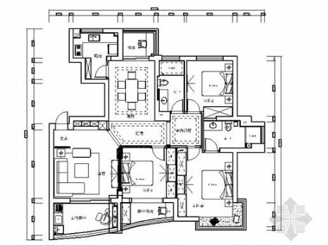 [台州]CBD核心商务区田园风情四居室装修施工图-1