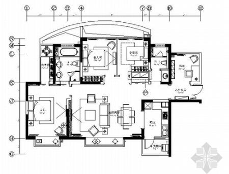 [成都]超级国际社区三居室样板间装修施工图-1