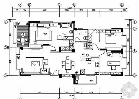 [湖北]现代风格三居样板房施工图（含效果）-1