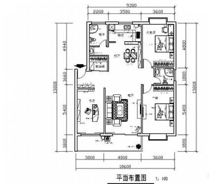 田园混搭风格三居室样板间室内装修施工图（含效果）-1
