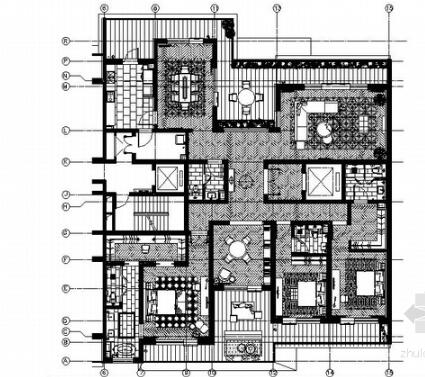 [西安]优雅现代经典四居室样板间室内装修施工图（含方案...-1