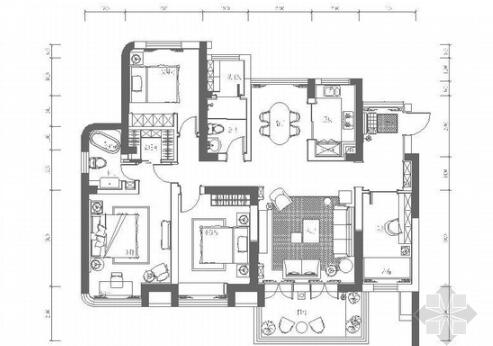 [杭州]简约现代风格四居室样板房装修施工图-1