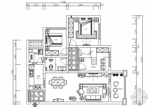 [重庆]典雅中式三居室样板间室内装修施工图（含效果）-1