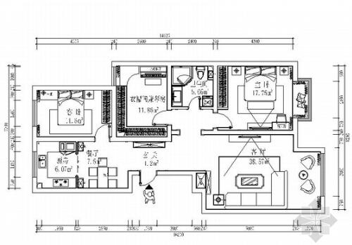 [广州]简欧风格三居室样板间装修施工图-1
