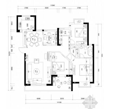 [武汉]新古典130平米三居室装修CAD施工图（含效果图）-1