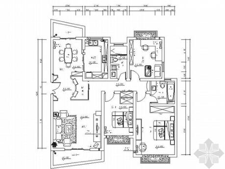 高档小区现代三居室室内装修施工图-1