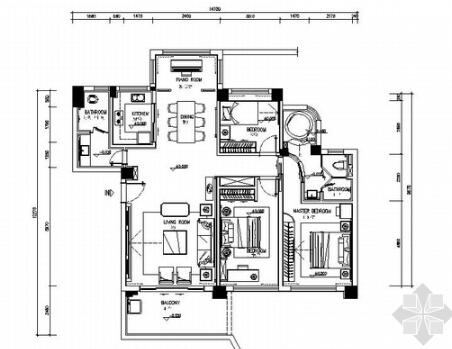 [广州]高层洋房典雅新中式风格三居室样板间装修施工图（...-1