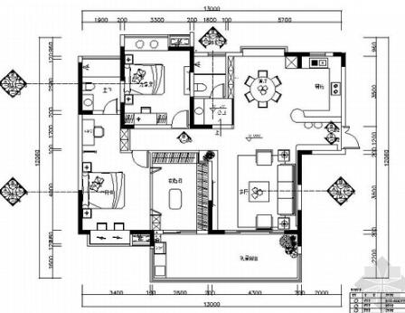 [江苏]清新现代风格两居室样板间装修施工图（含效果）-1
