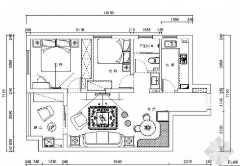 [上海]浪漫清新田园风情两居室样板间装修施工图（含效果...-1