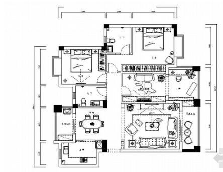 温馨简约现代风格三居室样板间室内装修施工图（含效果）-1
