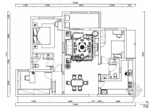 [上海]风景优美温馨田园欧式三居室CAD装修施工图（含高...-1