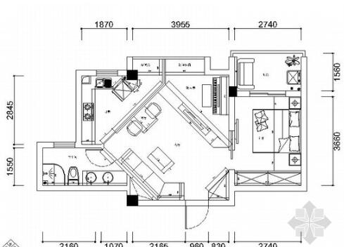 [武汉]后现代低调奢华一居室CAD装修施工图（含高清实景...-1