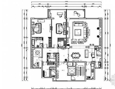 [北京]海淀区典雅简欧风格四居室样板间CAD装修施工图（...-1
