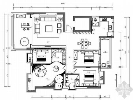 名师设计简约现代四居室样板间CAD装修施工图（含效果）-1