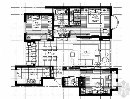 [福建]107平简约现代三居室室内装修施工图（含效果）-1