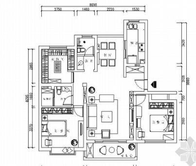 温馨现代简约三室两厅室内装修施工图（含效果）-1