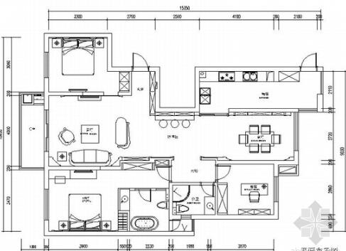 [常熟]尚湖风景区典雅简欧三室两厅CAD装修施工图（含高...-1