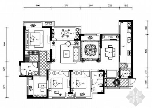 [重庆]城市中心大型居住区现代三居室CAD装修施工图-1