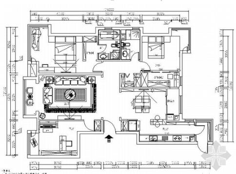 [北京]知名企业现代简约风格四居室装修CAD施工图（含效...-1