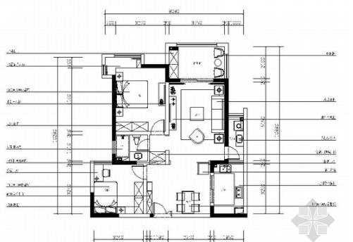 [江苏]混搭风格一居室样板间装修施工图（含效果及软装图...-1