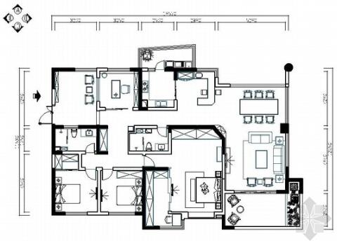 [成都]220㎡典雅中式风情五居室CAD装修施工图-1