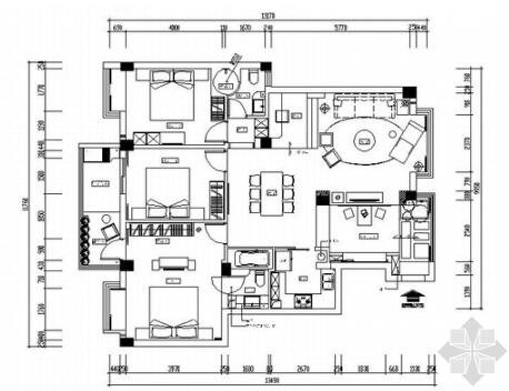 韵味十足简约现代四居室样板间CAD施工图（含效果）-1