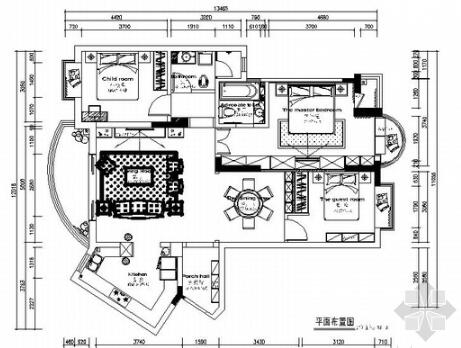 [湖南]时尚简约现代风格三居室室内装修施工图-1