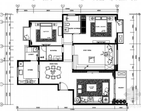 家装三居室B型样板房室内施工图-1