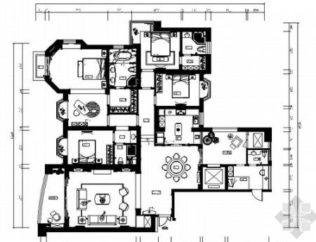 精品名城豪宅简欧风格五居室样板间CAD装修施工图（含效...-1