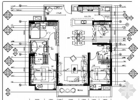 [广东]华丽欧式风格三居室样板间室内装修施工图（含高清...-1
