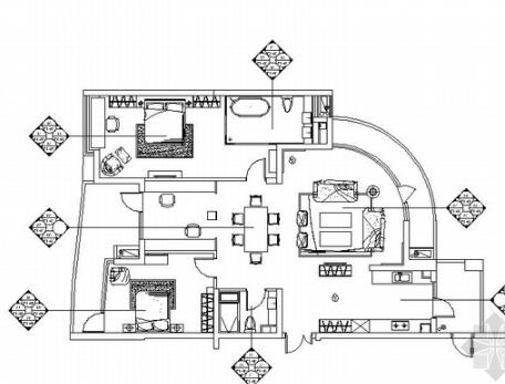 [杭州]特色时尚两居室室内设计CAD施工图（含手绘效果图...-1