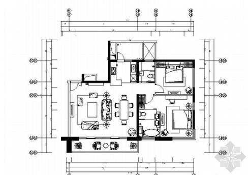 [无锡]传统美式风格两居室小空间室内设计装修图纸（含物...-1