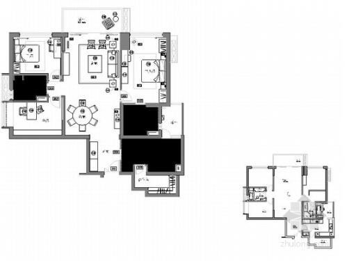 [上海]标准层三居室样板房装修施工图（含实景效果图）-1