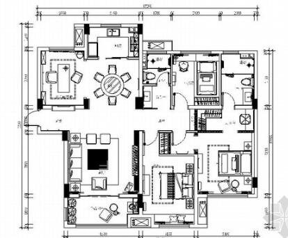 [浙江]新中式风格三居室室内装修施工图（含效果）-1
