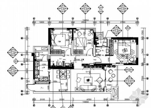 [四川]简约现代风格三居室室内装修施工图（含高清效果图...-1