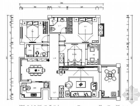 [湖南]经典简欧三居室家装室内设计施工图（含效果图）-1