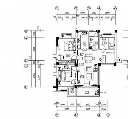 [武汉]主题花园新中式三居室B1样板间装修施工图（含效果...-1