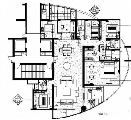 [四川]现代简约不规则户型3居室室内设计全套CAD施工图-1
