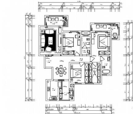 美式古典三居室住宅装修设计图-1