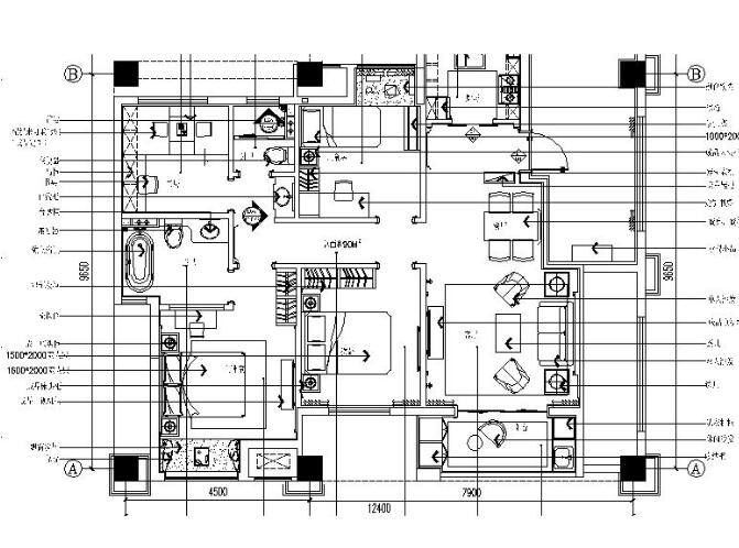 [苏州]欧式简约温馨大户型样板房施工图（含效果图）-1