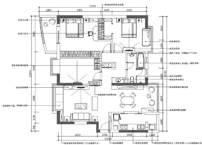 某中式风格三居室住宅室内设计施工图（含效果图）-1
