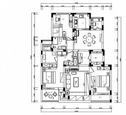 精品简约现代风格四居室装修室内设计施工图（含软装方...-1