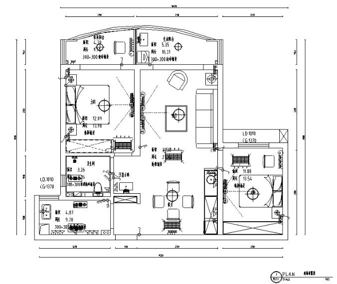 班芙春天简约美式风格二居室住宅设计施工图（附效果图...-1