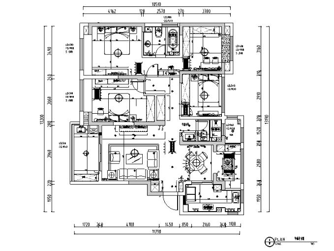 绿地华尔道名邸美式三居室样板房设计施工图（附效果图...-1