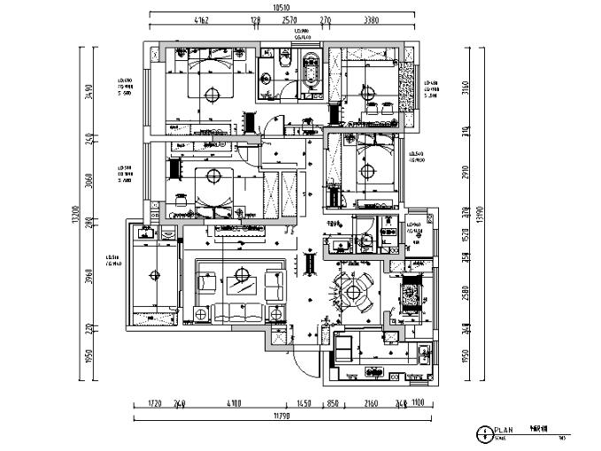 绿地华尔道名邸美式三居室样板房设计施工图（附效果图...-1