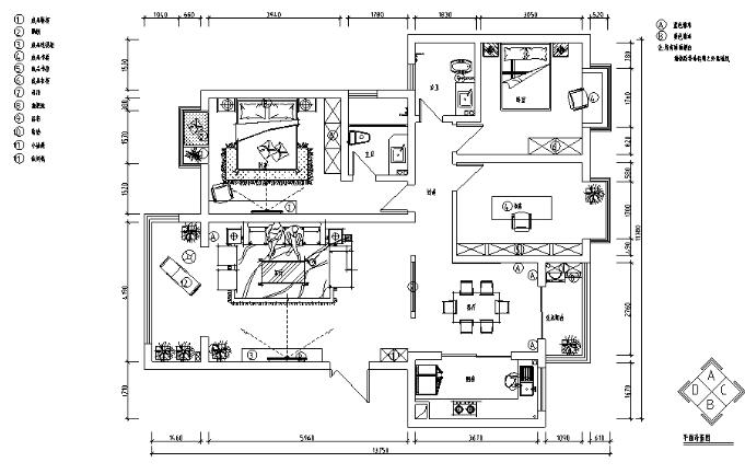 [河南]洛阳130平米中式风格样板房设计施工图（附效果图...-1