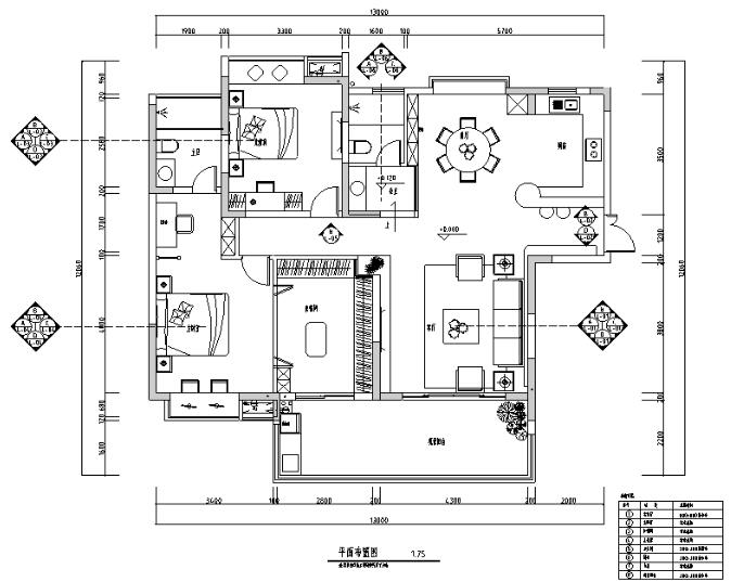 二居室现代简约住宅设计施工图（附效果图）-1